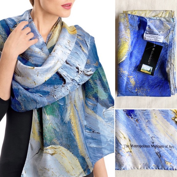 The Metropolitan Museum of Art Accessories - NWT Van Gogh The Metropolitan Museum of Art Azure Sky 100% Silk Oblong Scarf